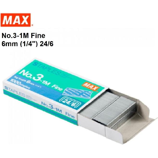 PLESIU MEselected MAX No.3-1M Flat Clinch Staples (24/6) for Office - 4 Boxes (4,000-Staples) - Silver