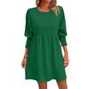 IHUASU Summer Solid Color Print Ladies Sweet Loose 1/2 Sleeves O-Neck Batsleeve Dress