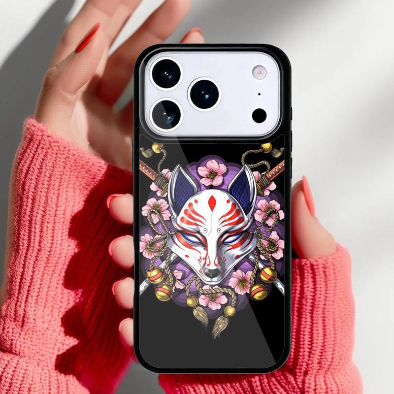 Japanese Kitsune Fox Mask Phone Case for iPhone 17 16 15 14 13 Pro Max Back Cover for 12 11 Pro Coque