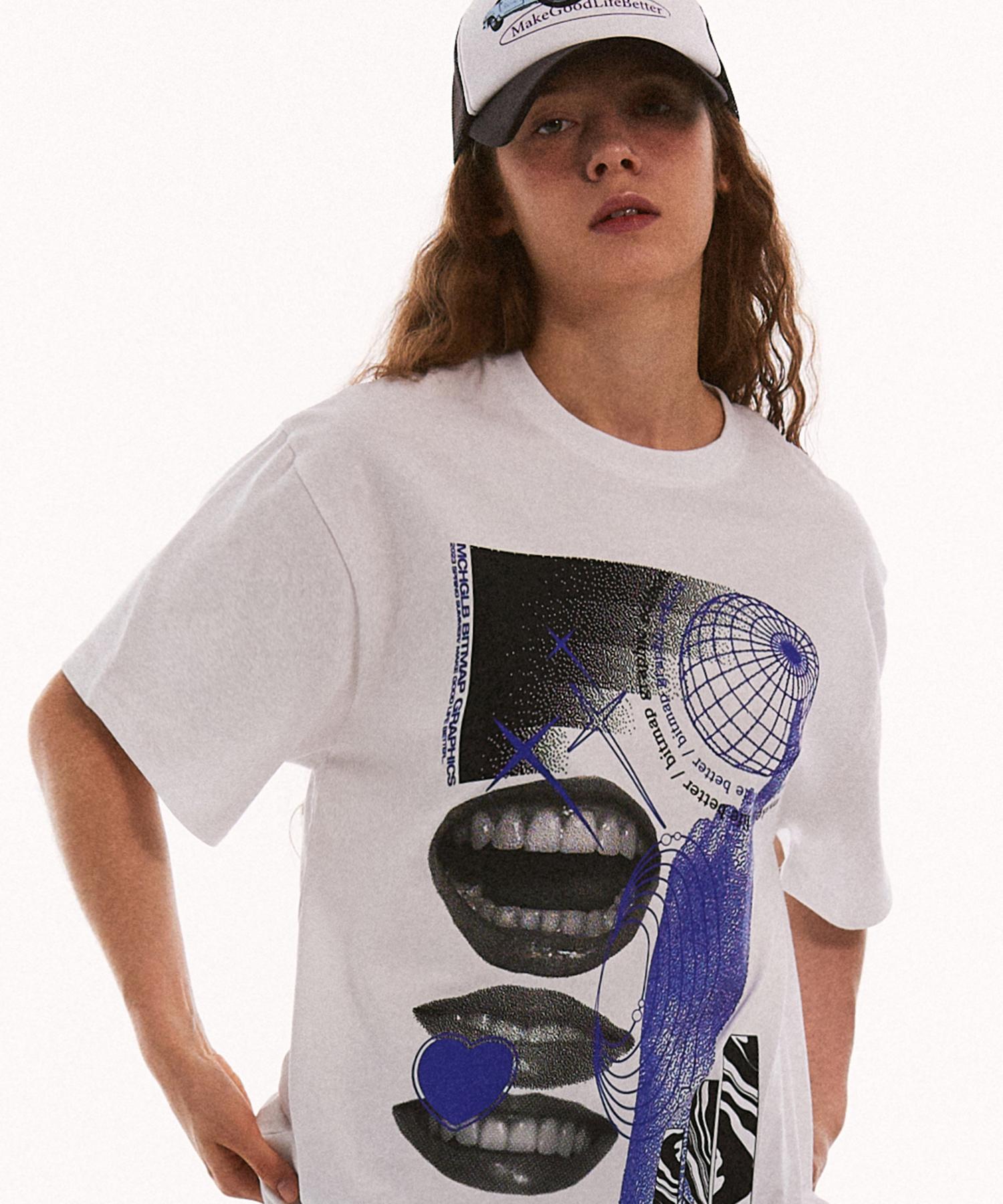Match Glove Collage Lips Oversized Tee (White) White/Free