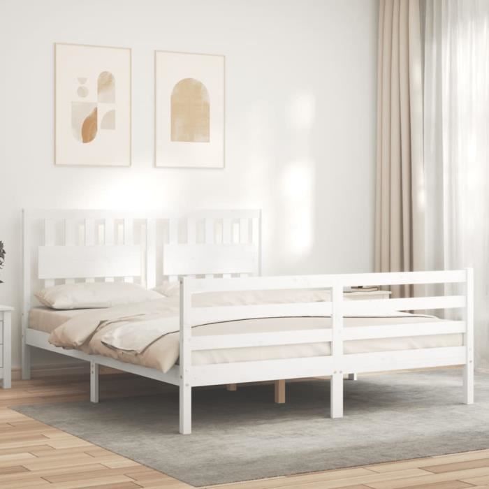 VidaXL Bed Frame with Headboard White 160x200 Cm Solid Wood 3194322
