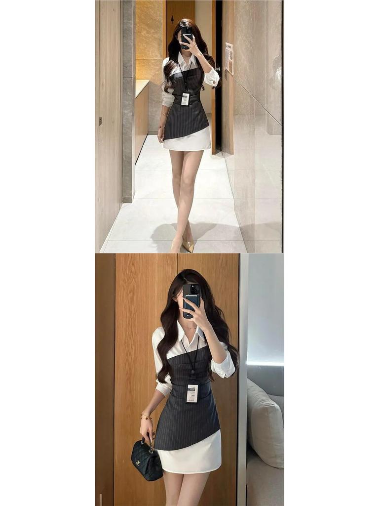Elegant Waist-Cinching Slim-Fit Petite Splice Dress