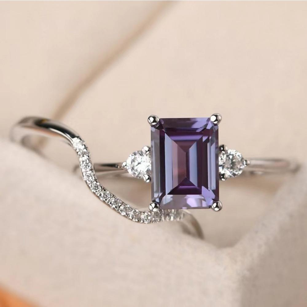 Luxury Platform New Women's Pair Ring, Creative Inlaid Purple Square Diamond Zircon Ring Wholesale