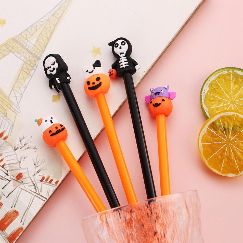 5Pcs Halloween Cartoon Gel Pen, 0.5MM Needle Tip, Quick Drying, Write Smoothly for Student Adult Noting Journaling