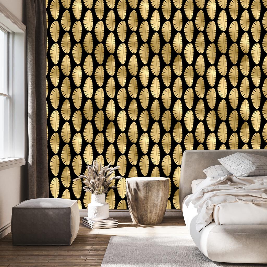 Black and Gold Tropical Gold and Black Pattern Wallpaper 50x1000