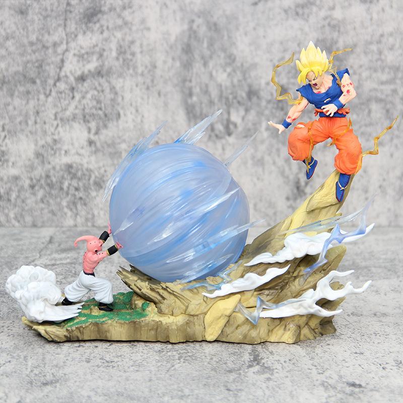 21cm Dragon Ball Z Buu Vs Goku Model Super Saiyan Genki Bomb Action Figure Model Pvc Statue Doll Collection Model Toys Gift