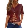 Women's T Shirt Christmas Print Button Short Sleeve Daily Weekend Fashion Basic V- Neck Regular Top