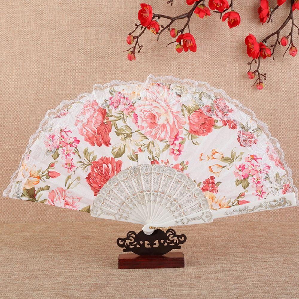 

Exquisite Lace Folding Fan Vintage Props Fan Portable Dance Hand Fan Home Decoration білий