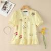 ZANZEA Women Casual Square Collar Loose Floral Prin Short Sleeve Blouse