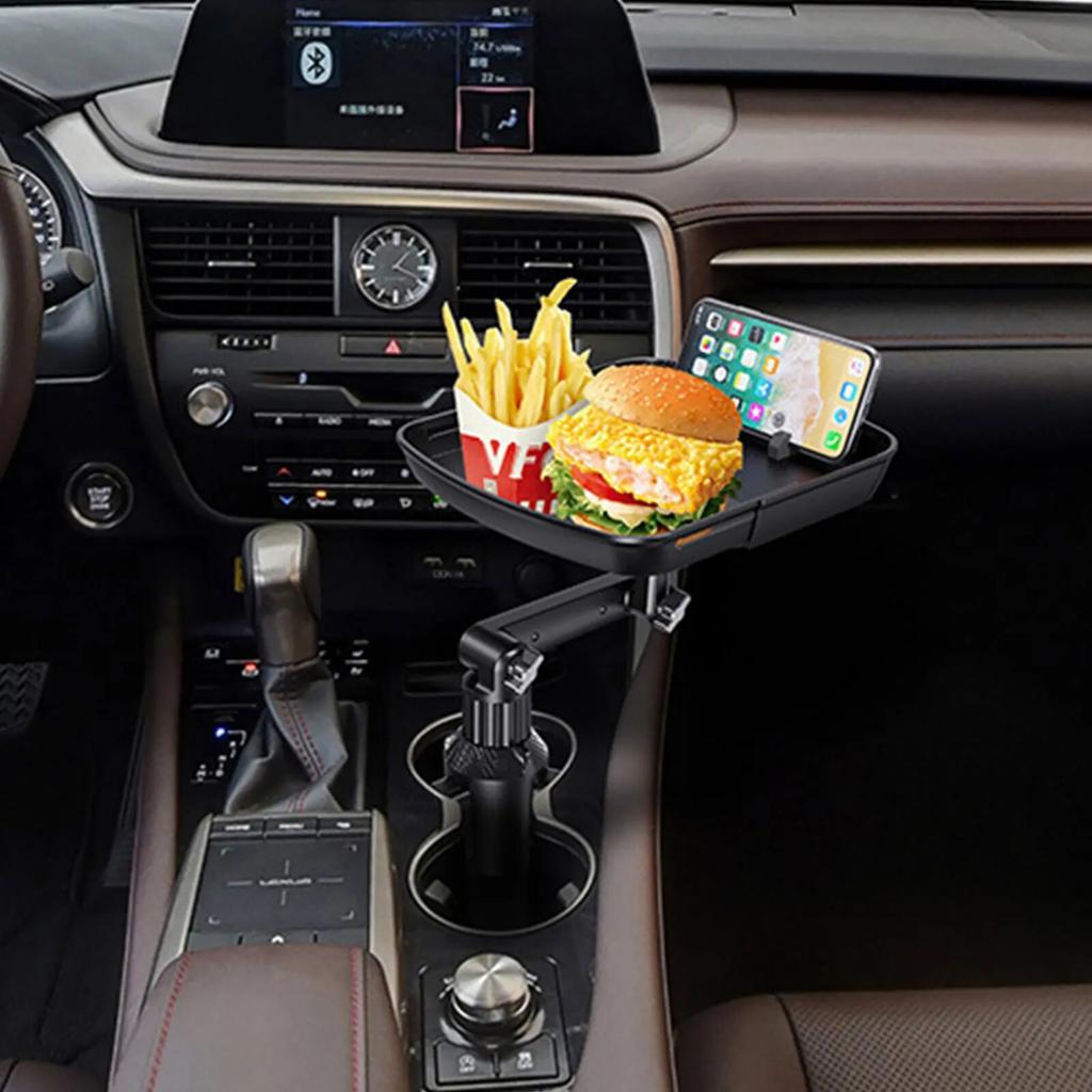 Cup Holder Expander Table Adjustable Car Tray Table Food Drink Phone Snack Tray With 360Rotating Table Adjustable Base Car
