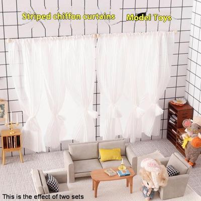 1Pcs Bedroom Living Room Furniture Decoration 1:12 Dollhouse Miniature Curtain White Chiffon Door Curtain Window Decor Model
