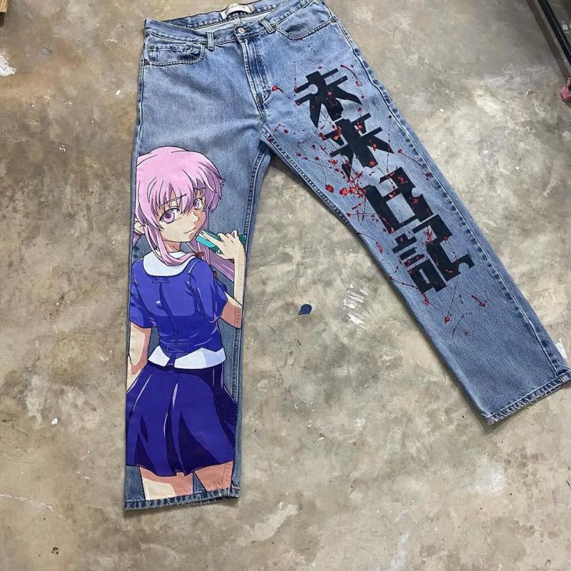 Blugi din Denim cu Imprimeu Grafic Hip Hop, Croială Largă, pentru Bărbați, Stil Y2K Harajuku, Pantaloni cu Picior Drept