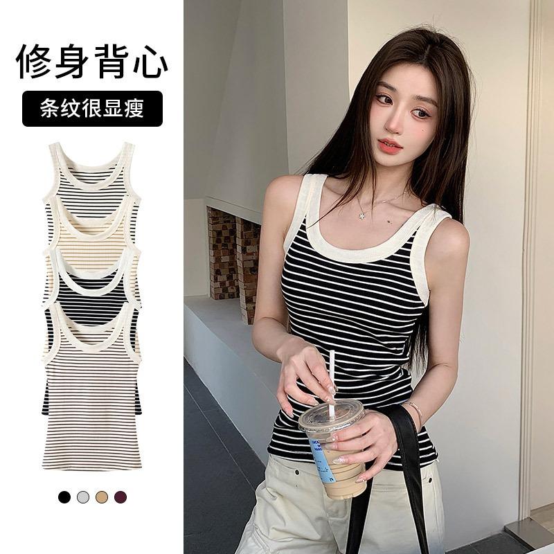 7 striped suspenders, slim-fitting and thin t-shirt, skin-friendly, versatile, sleeveless, summer outer cotton vest, trendy and comfortable