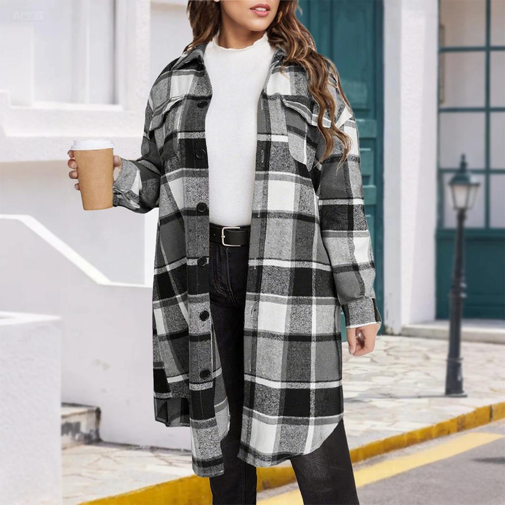 Dammode Trend Rutig Långärmad Jacka Topp