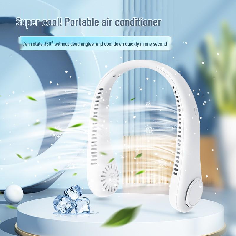 Portable USB Rechargeable Leafless Neck Fan with Adjustable Soft Rubber and Silent Turbine for Outdoor Use