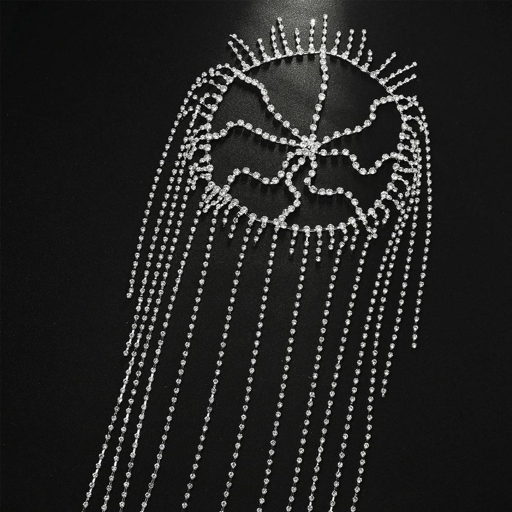 Flash Rhinestone Cap Headpiece Fringe Mesh Tassel Headband Crystal Head Chain Stage Performance