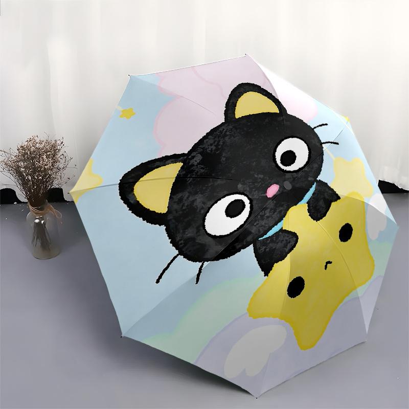 "Black Cat", "Star" Automatic Opening and Closing Parasol Compact Travel Umbrella with 8 Ribs for Women and Men Ideal Birthday/Christmas Gif