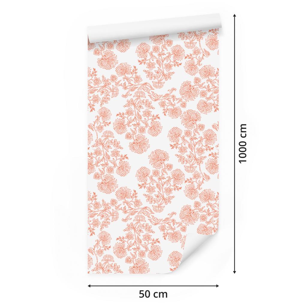 Peach and White Flowers Wallpaper for Living Room and Bedroom 50x1000
