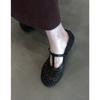 Fashion Retro Woven Cutout T-Strap Mary Jane Shoes Women's 2025 New Round Toe Flat Shoe