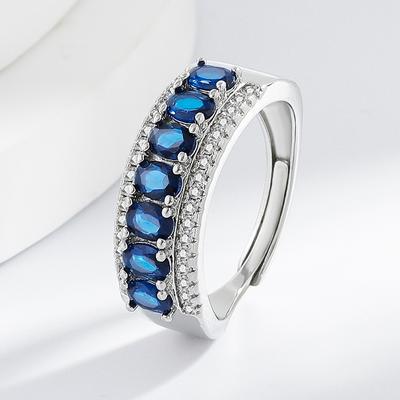 European and American High-end Colored Treasures, Double-row Diamond Blue Spinel Gemstone Ring, Women's Denier Zircon Ring, Women's Ring 2026.