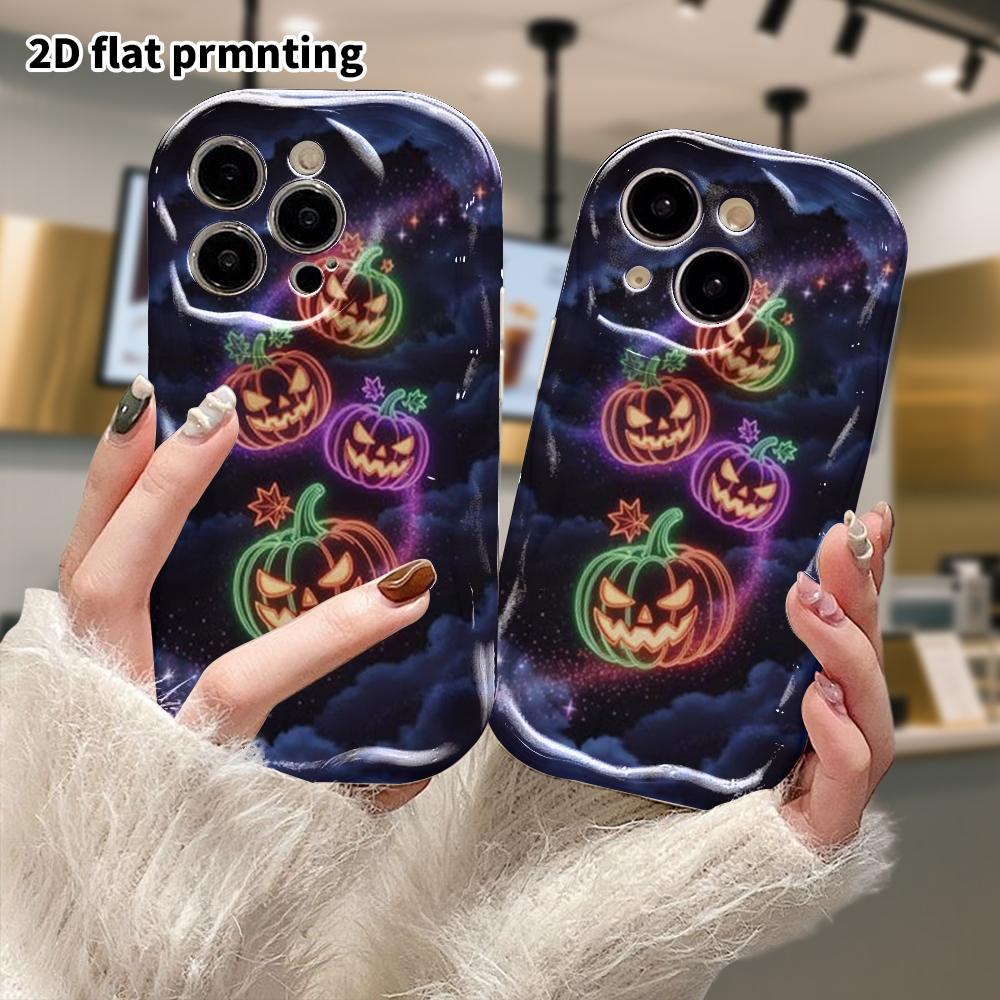 Phone Case: 2D Flat, Fits iPhone 12Pro, 13, 14, 15, 16, 17, 18, Phone Accessory, Neon Pumpkin, Perfect for Christmas and Halloween Gifts