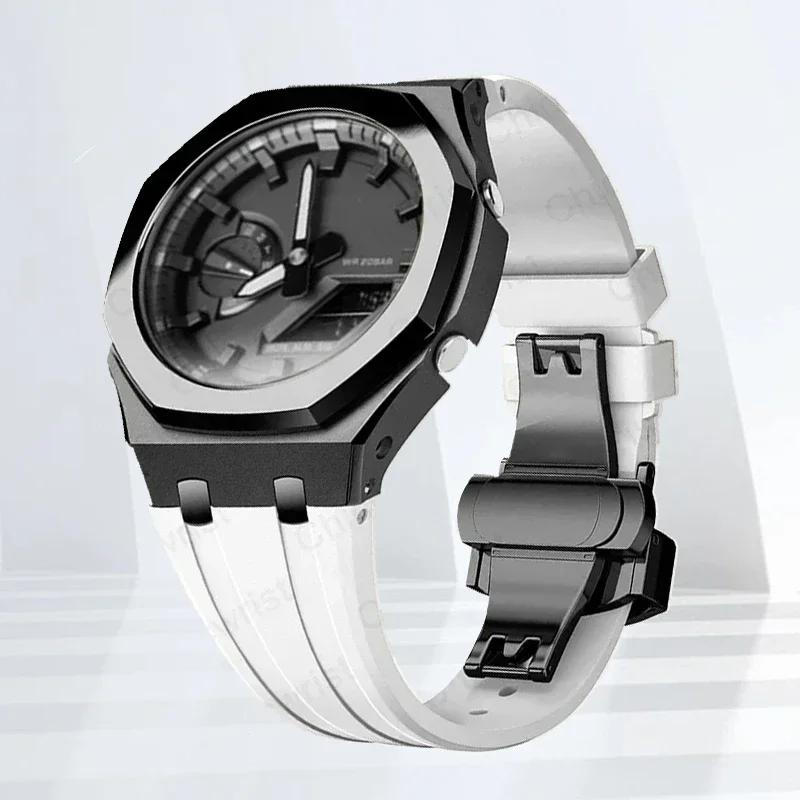 Mod-kit för Casioak GA2100 GA2110 Metallfodral Bezel Gummiarmband För Casioak GAB2100 2110 Modifieringssats Fodral Med Skruvkorrigering