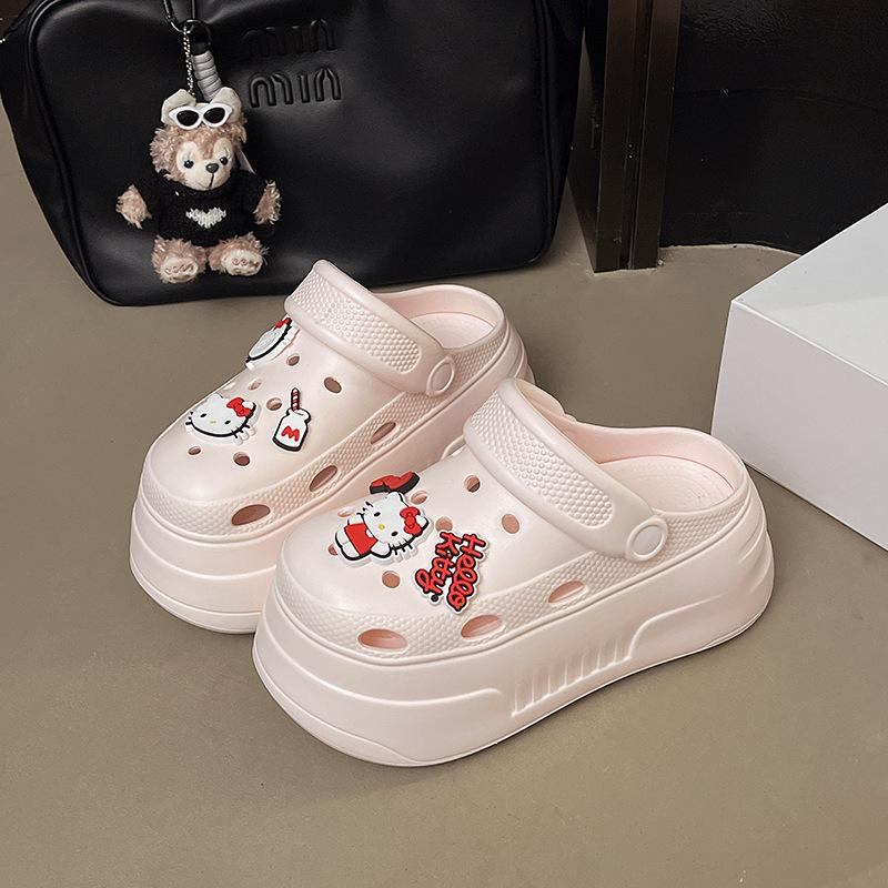 

Милые универсальные шлепанцы на толстой подошве с внутренней платформой, увеличивающей рост, весна-лето 2025, новинка, шлепанцы с закрытым носком, женские нескользящие уличные туфли с отверстиями 40