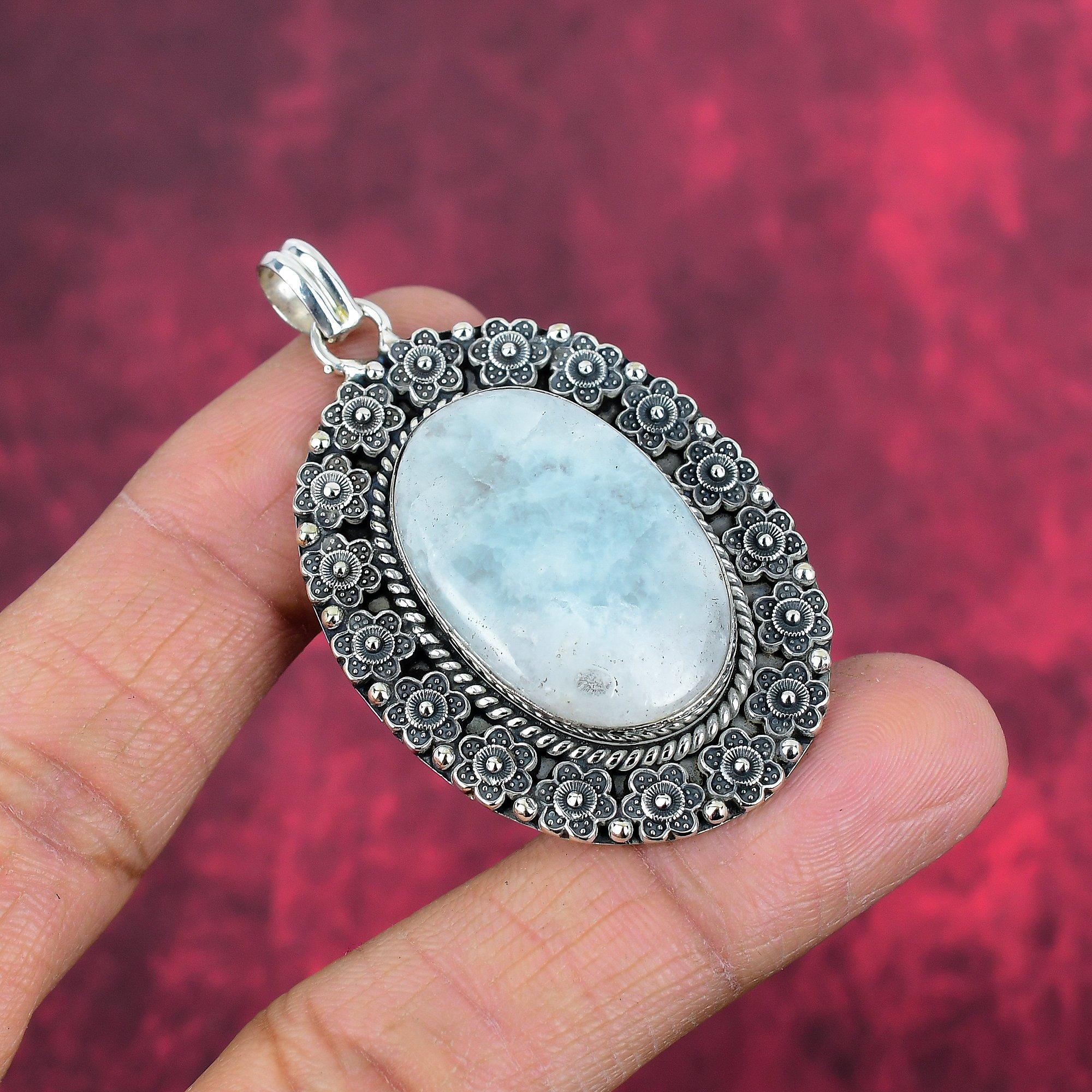 

Подвеска с радужным лунным камнем, ювелирные изделия ручной работы, 925 пробы, серебряный кулон, ювелирное украшение в подарок для любимого человека 2.20 Inches белый