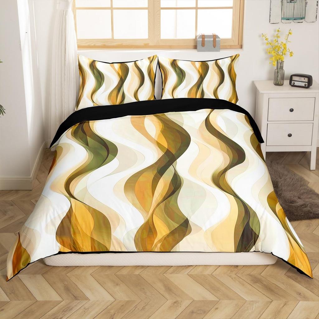 Boho Abstract Striped Duvet Cover Full Queen Size Minimalist Modern Geometric Bedding Set Mid Century Aesthetics Comforter Cover