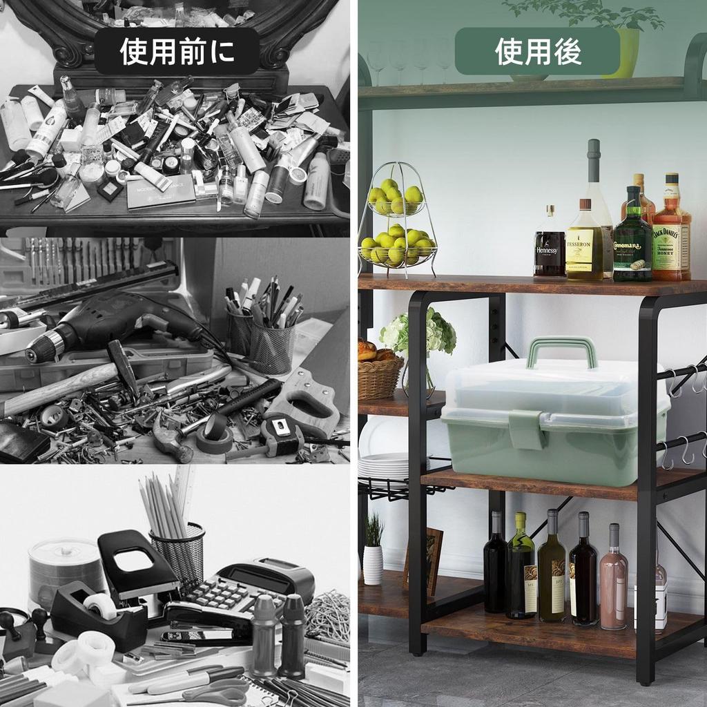 KKLM Large Capacity 3-Tier Tool Box, Multifunctional Storage Box, Semi-Transparent, Large Capacity, 3-Tier Structure, Foldable Tool Box, Semi-Transpar