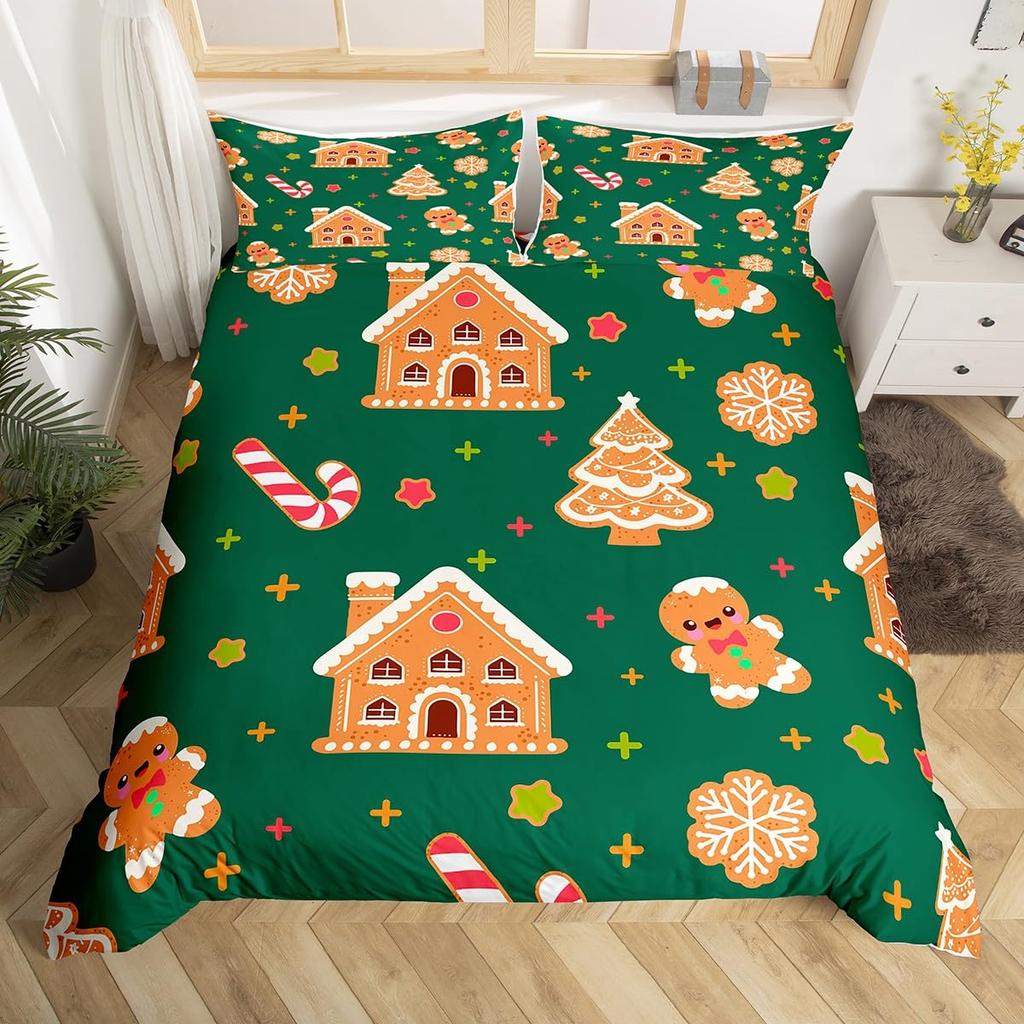 Merry Christmas Duvet Cover Twin Queen Christmas Tree Snowman Bedding Set For Kids Boy Girl Teen Gingerbread Man Comforter Cover