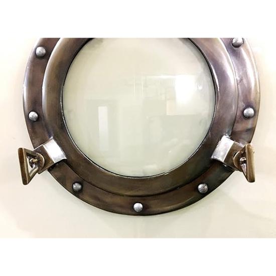 12" Canal Boat Porthole Window / Aluminium Porthole Glass Window / Antique Brown Door Window Glass Porthole / Home Decor