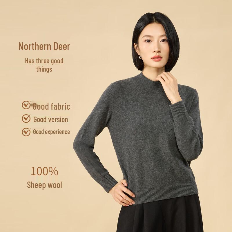 Northern Deer 100% Merino Wool Classic Mock Neck Pullover Sweater
