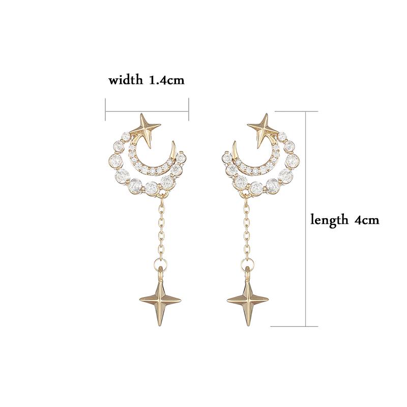 Ladies Zircon Hot Sale Sparkling Delicate Moon Earrings CZ Tassel Stud Jewelry Pendant Birthday Gift