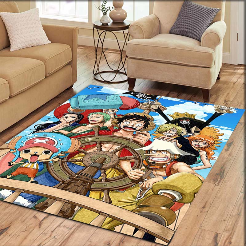 One Piece Luffy & Crew Pattern Printed Rug, Anime Style Home Decor, Anti-slip & Stain-resistant Carpet for Bedroom & Living Room