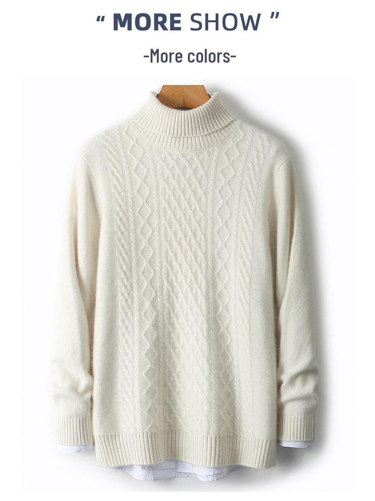 Men's High Neck 100% Wool Sweater - Thick, Cozy Knit for Casual or Business Wear