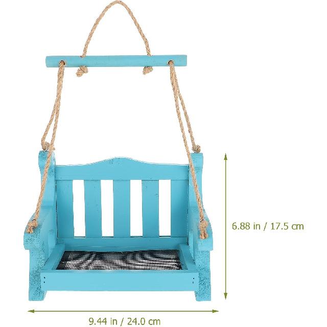 POPETPOP Hanging Bird Feeder, Wooden Chair-Shaped, Multiple Feeding Spots, Attracts Various Birds, Durable, Blue, 6.89 X 5.51 X 4.725 Inches