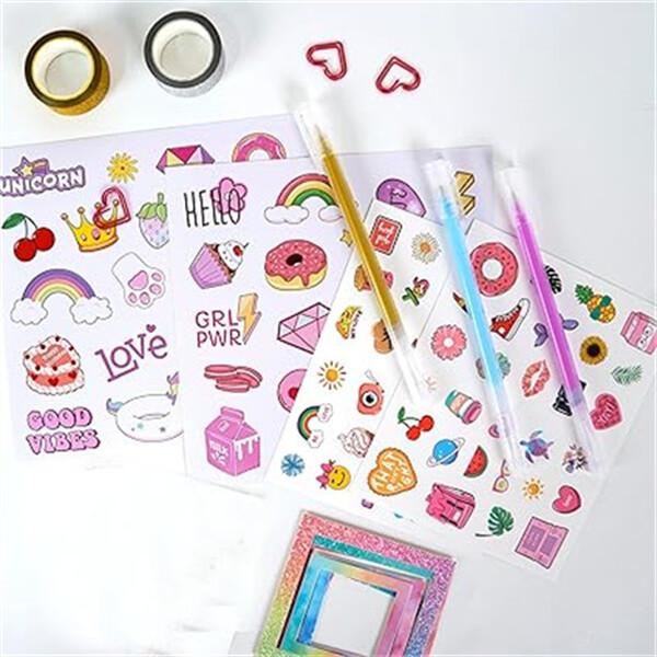 48 Pcs DIY Journaling Kit for 4-13Y Girls, DIY Journal Set with Stickers, Girls Scrapbook Kit, Arts and Crafts Gift for Birthday