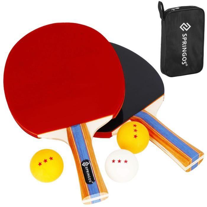 SPRINGOS® Ensemble de tennis de table 2 raquettes + 3 balles incluses dans un sac