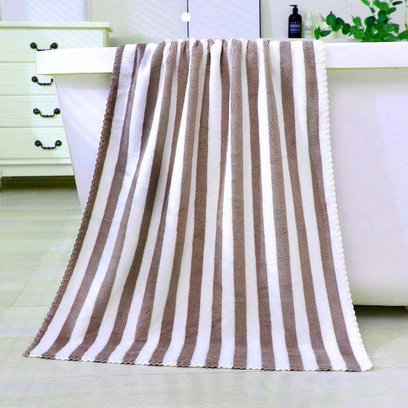 Thick Towel Absorbent Facial Towel Striped Coral Velvet Bath Towel Quick Drying Beach Towel Household Motion Bath Bath Towel
