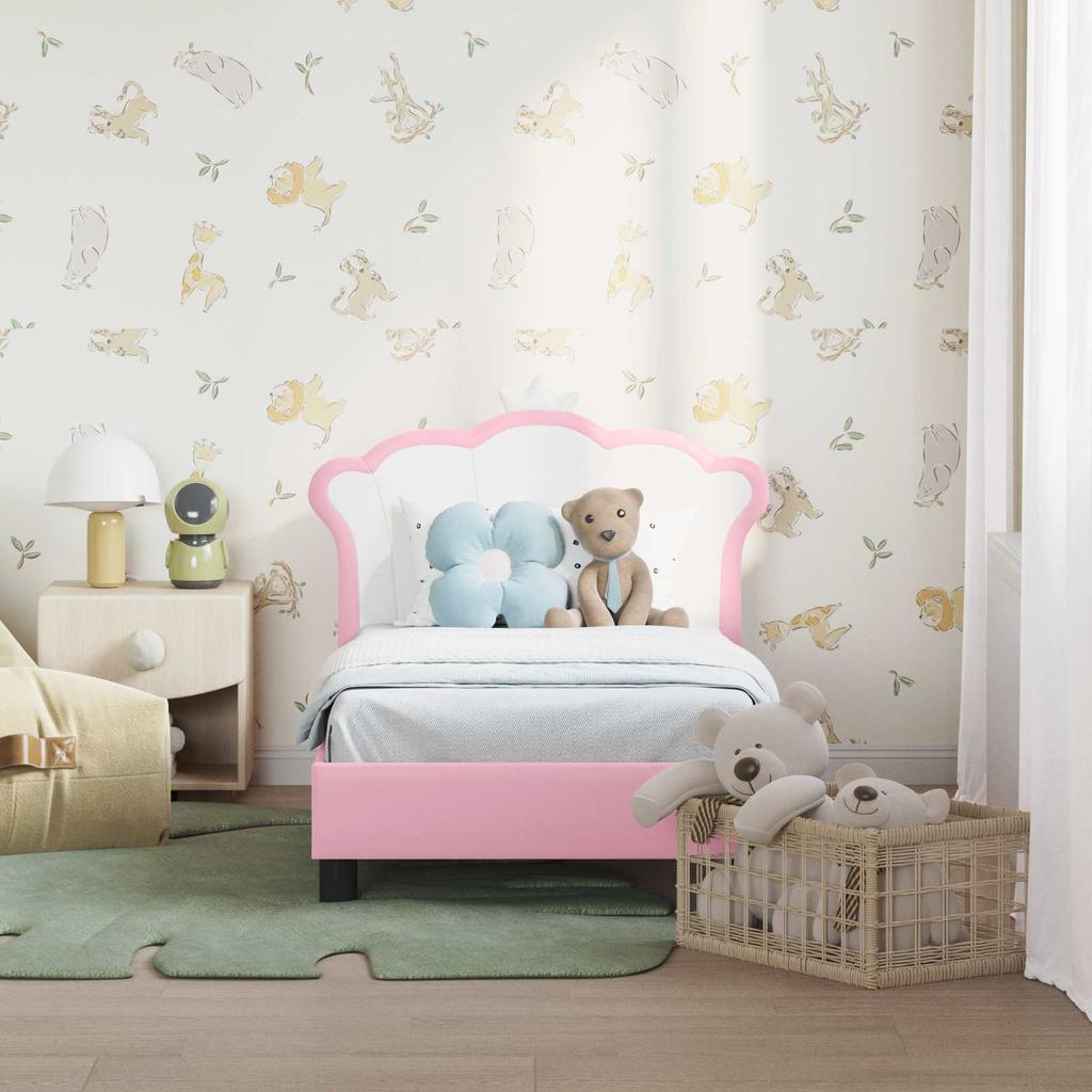 Children s Bed Frame with Headboard Pink 70 x 140 cm PU
