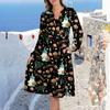 Women's V-Neck Flowing Layered Bohemian Long Sleeve Halloween Print Dress