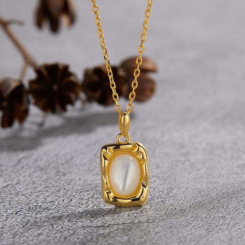 S925 Sterling Silver Natural Malachite Blue Gold Tiger'S Eye Stone White Fritillary Colored Treasure Necklace Women'S French Retro Fashion