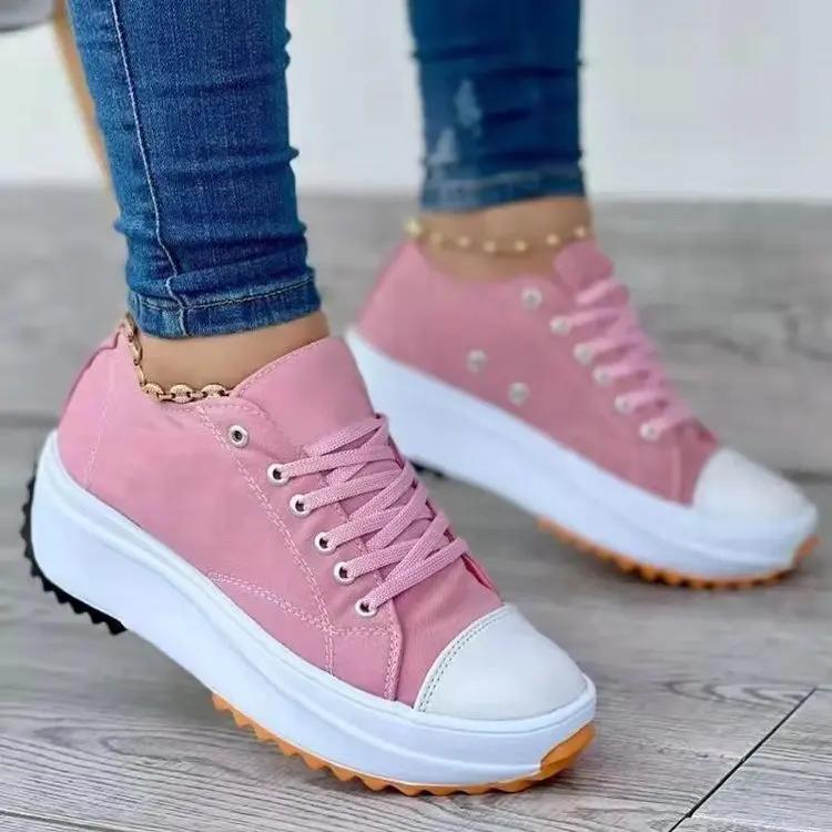 Trendy Women's Shoes 2024 New Solid Color Thick Sole Anti Slip Versatile Comfortable Vulcanized Shoes Zapatos De Mujer Platform