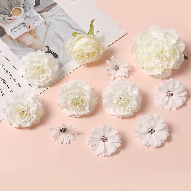 5 Stück Weiße Serie Künstliche Rosen Kombination Raum Tischdekoration Outdoor Party Hochzeitsdekoration DIY Kranzzubehör