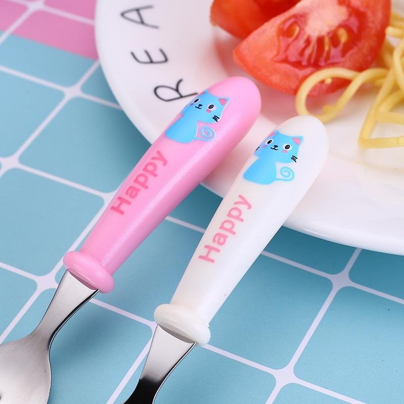 2ks/sada Roztomilá dětská krmící lžička + vidlička Vysoká kvalita 304Nerezová ocel Dětská kreslená lžička Příbor