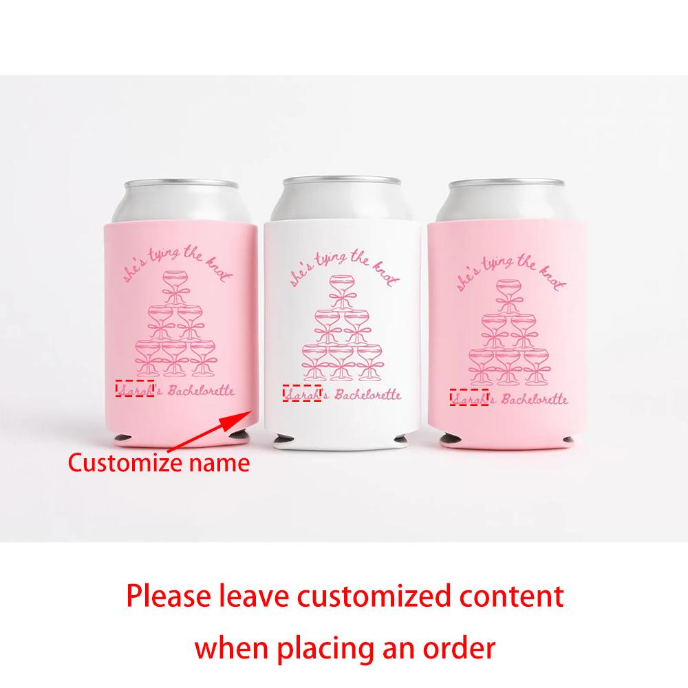Custom 3Pcs She’s Tying The Knot Can Cooler Bachelorette Party Decor Bridal Shower Favor Wedding Engagement Bridesmaid Gift