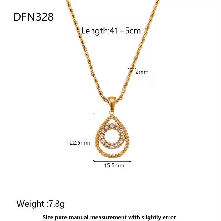 Light luxury retro full zircon circle water drop twist texture pendant necklace women's stainless steel stud earrings jewelry