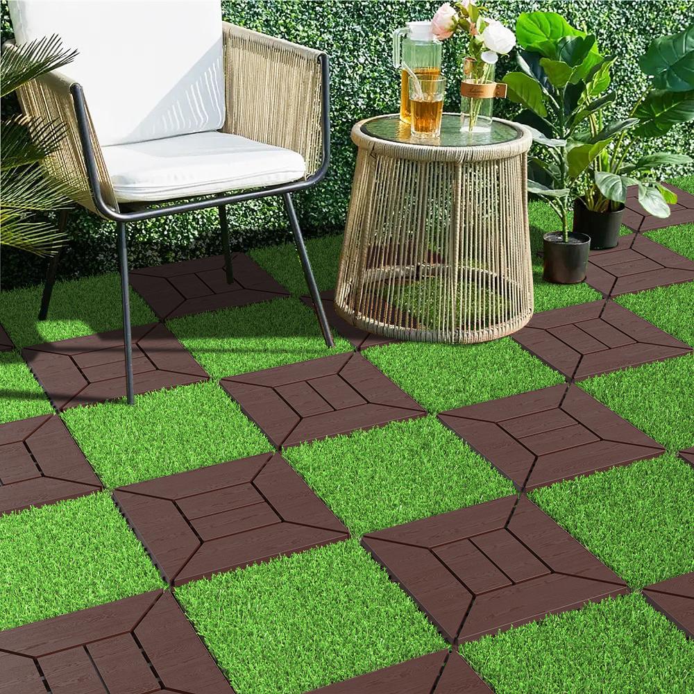 Artificial Lawn 36pcs Interlocking Artificial Grass Tiles For Patio, Balcony, Backyard, Artificial Turf Floor, 12x12 inches,Green
