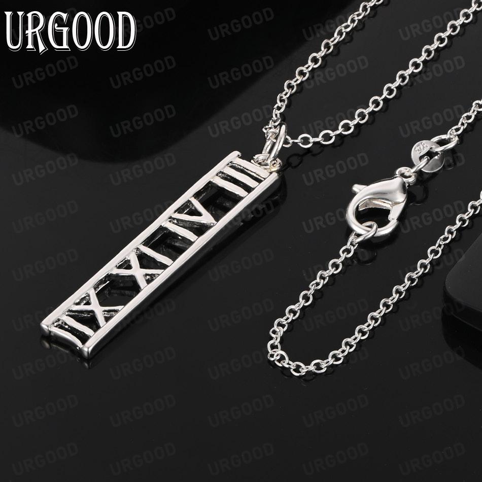 925 Sterling Silver Vertical Roman Numeral Necklace - Stylish Wedding Jewelry